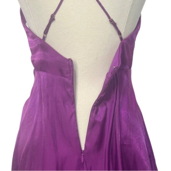 Lulus Positively Darling Magenta Satin Surplice Skater Dress Medium New - Picture 6 of 12